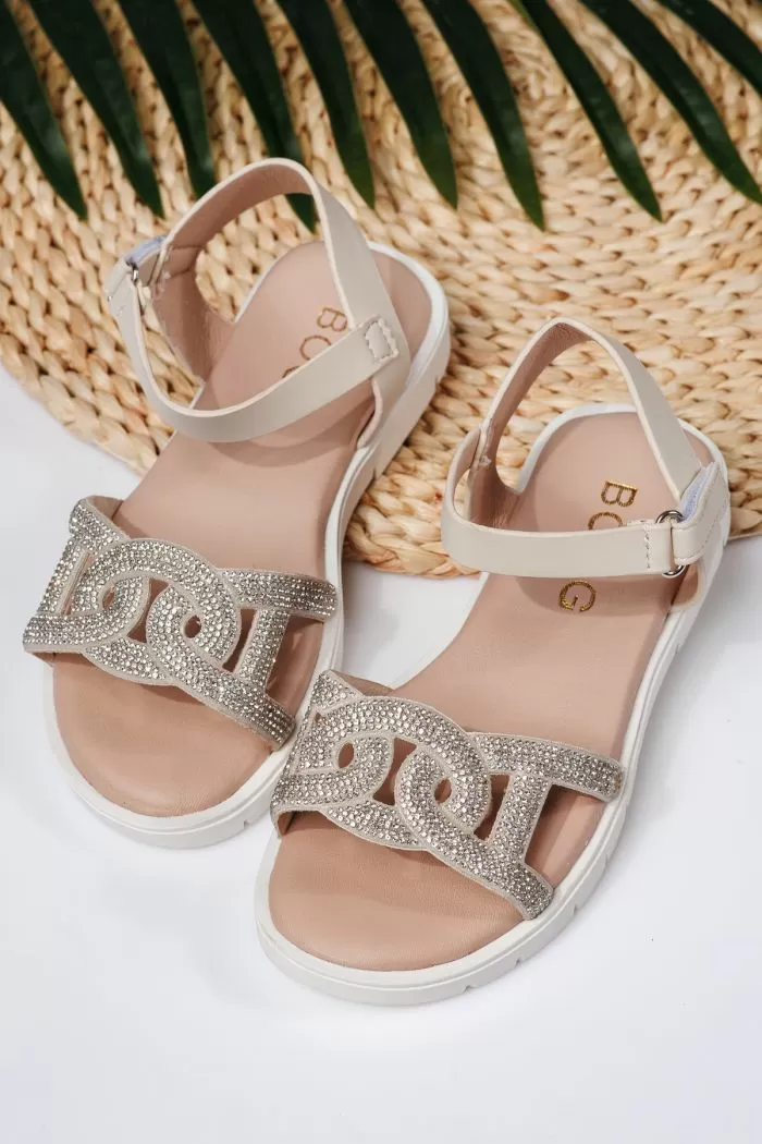 Sandale fete bej din piele ecologica Adina2 #21877