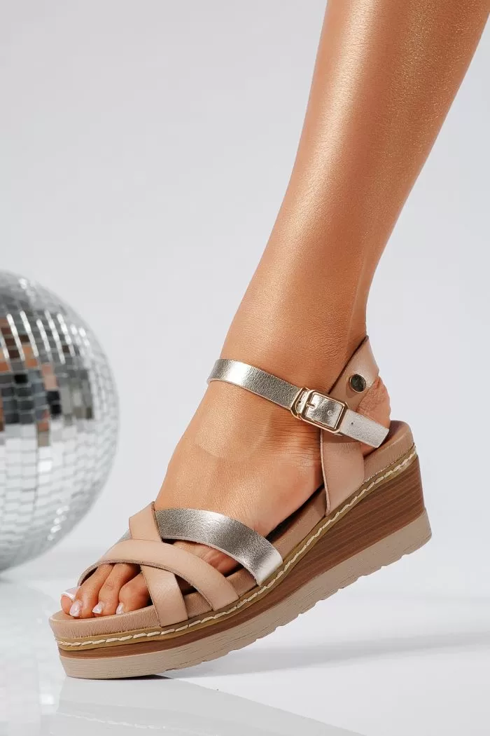 Női khaki platform szandál ökobőrből Anais #22046