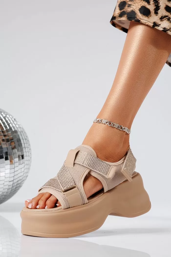 Női khaki platform szandál textil anyagból Edena #22079