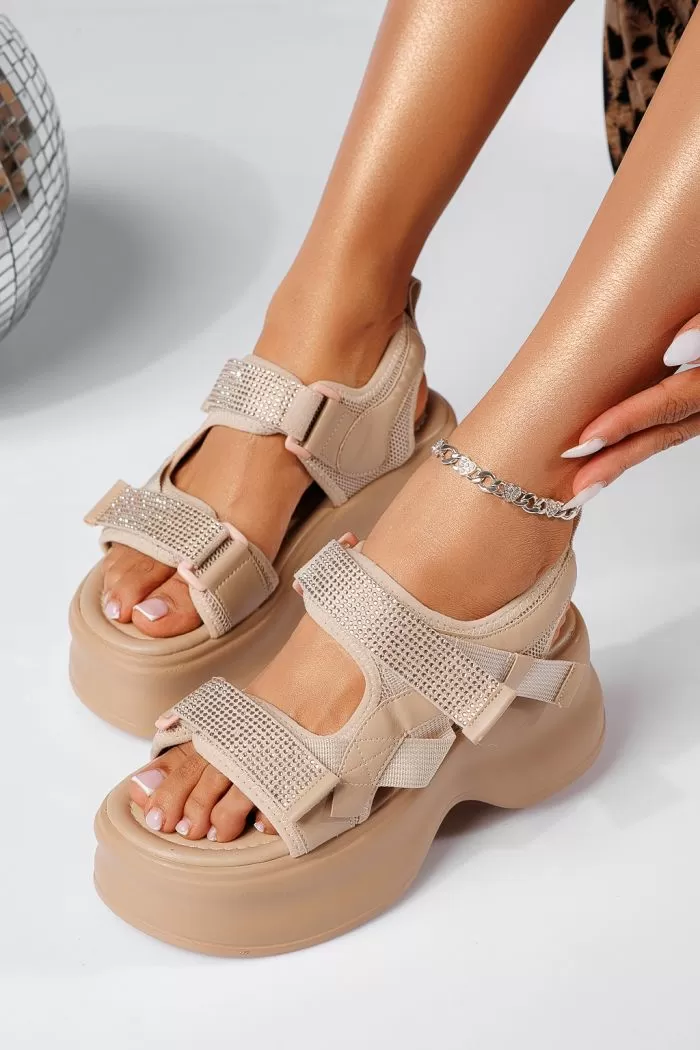 Női khaki textil platformszandál Mia #22095
