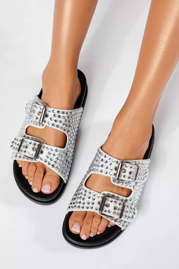 Női fehér textil papucs Agatha #22124