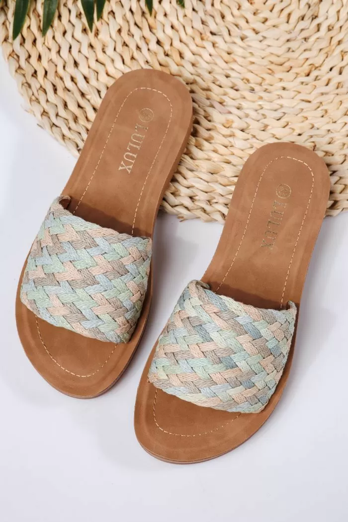 Női kék textil papucs Lola #22261