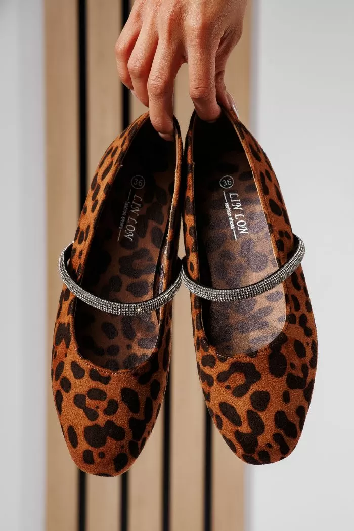 Női balettcipők leopard öko bőrből készült visszaküldött Zoe2 #22484