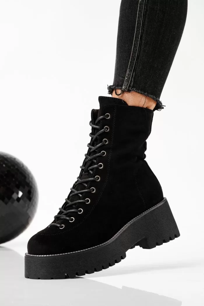 Női csizma szőrmével fekete organikus velúr bőrből készült Ellis #22773