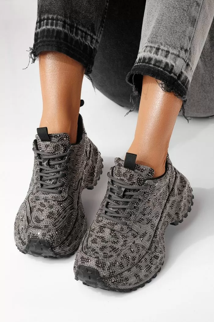 Női sportcipők fekete környezetbarát velúr bőrből készült Izabela #24118