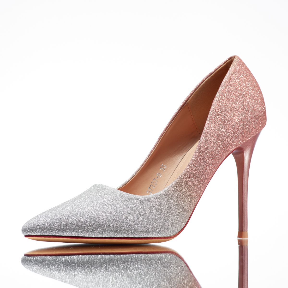 Pantofi Dama cu Toc Ozzy Roz/Aurii #14119