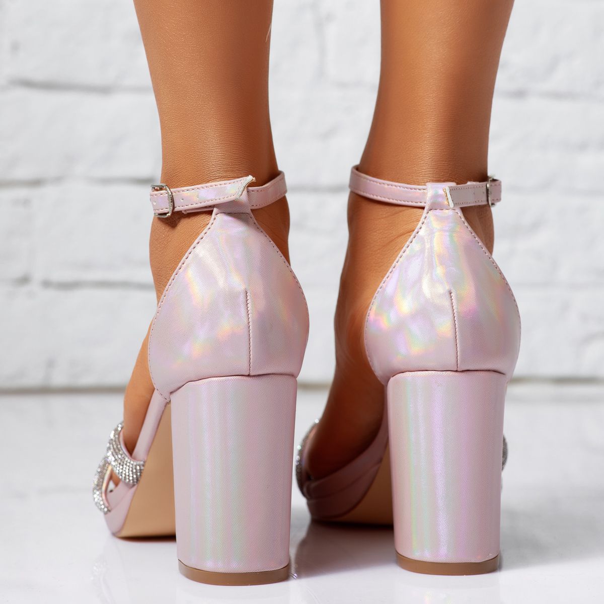 Дамски сандали на ток Geneva2 Розово/златист #14296