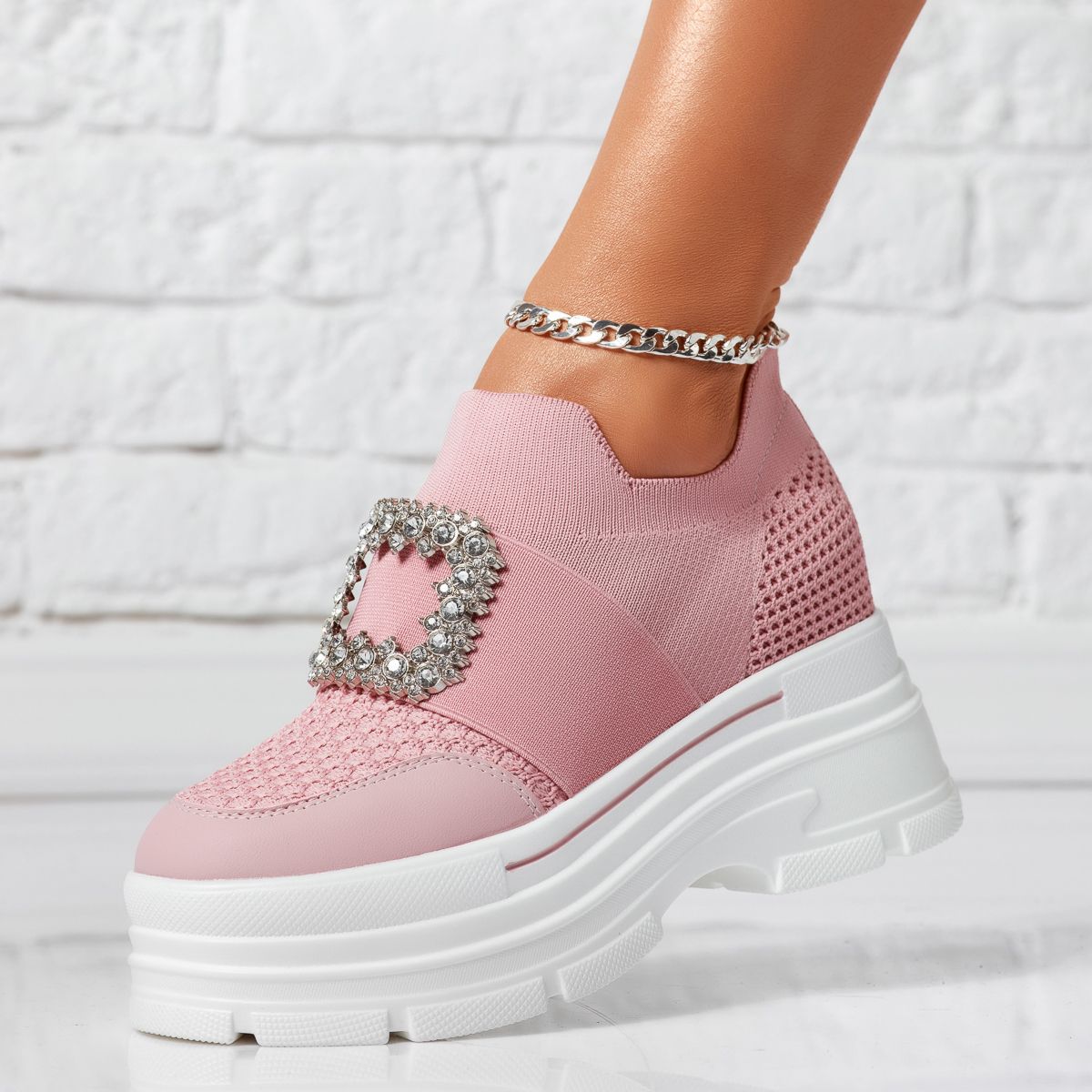 Дамски спортни обувки с платформа Agnes Розово #14624