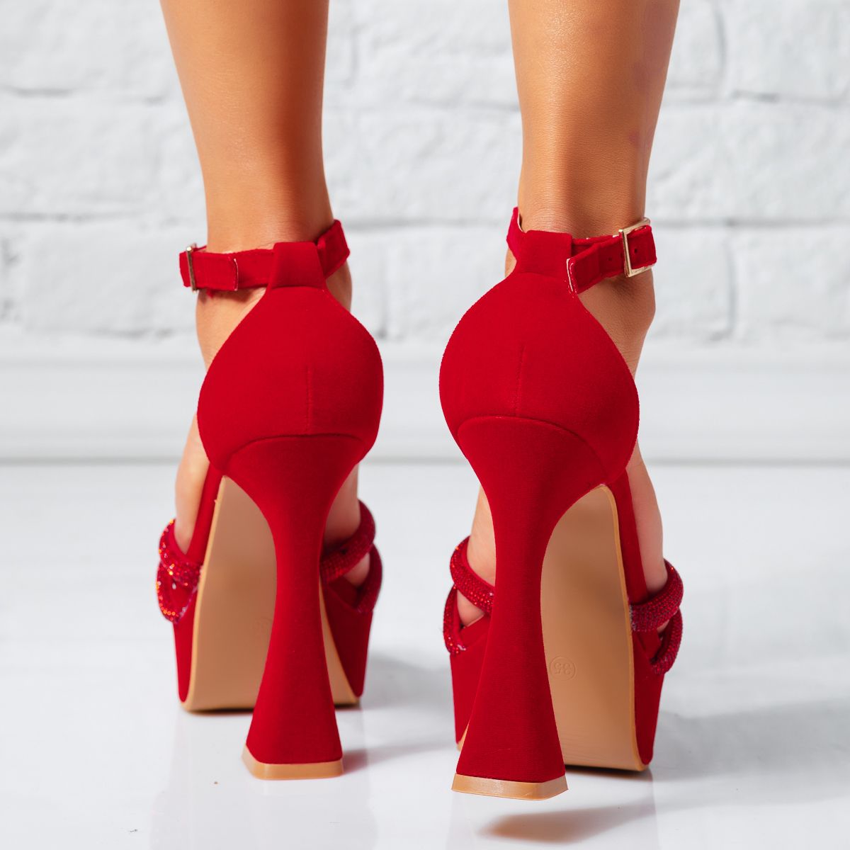 Sandale Dama cu Toc Tray2 Rosii #14827