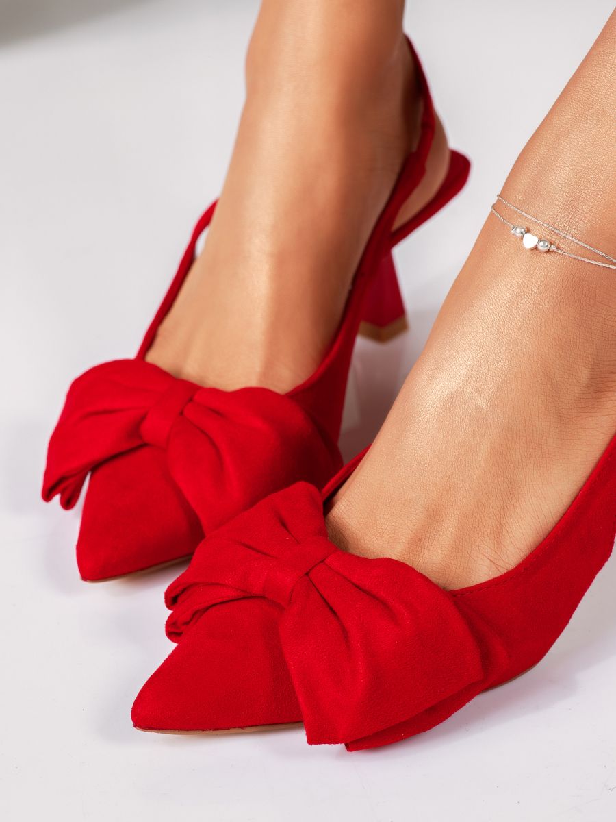 Дамски обувки с ток червени от обърната еко кожа Dorothy #18405
