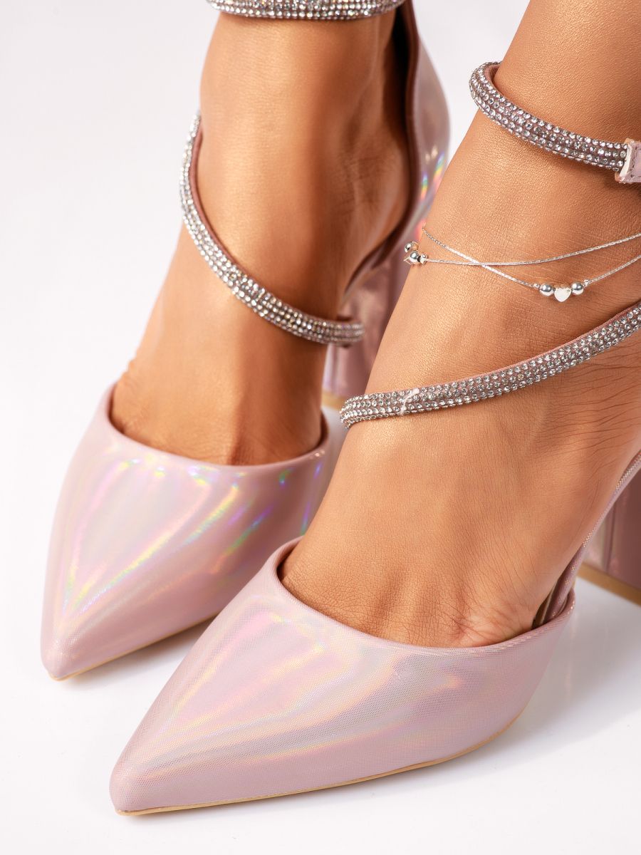 Дамски обувки с ток златисти от еко кожа Sienna #18338