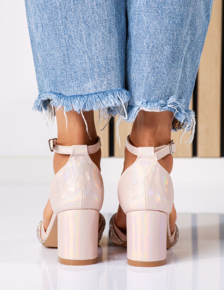 Дамски сандали с ток розово-златисти от еко кожа Marco #18587