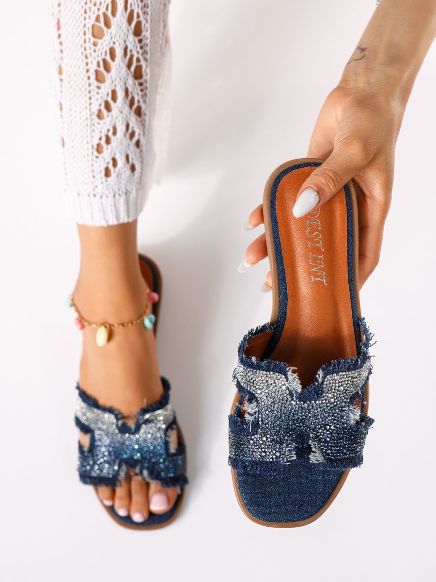Дамски чехли сини от текстилен материал Melany #18849