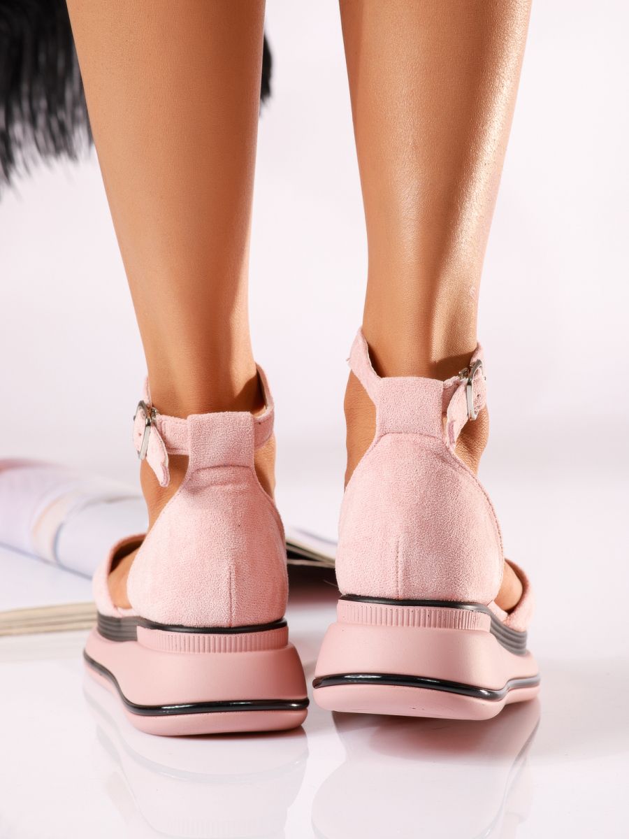 Дамски сандали с платформа розови от обърната еко кожа Aubrie #18955