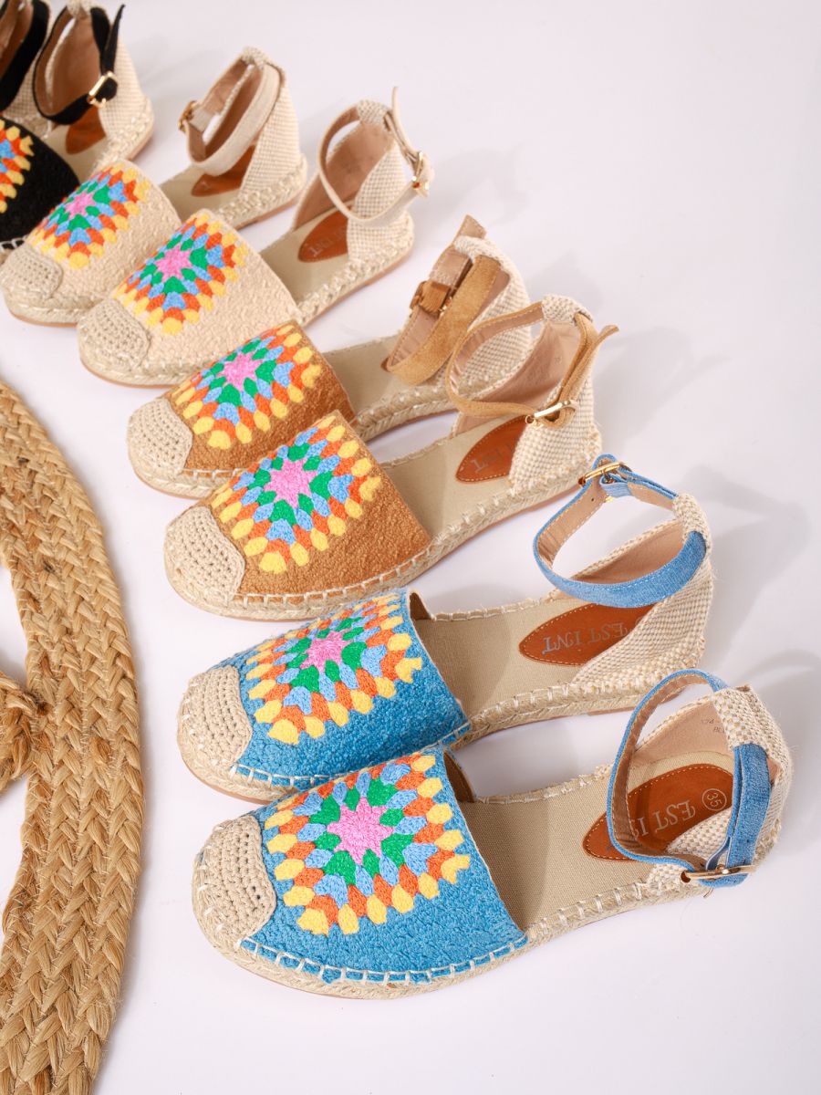 Дамски сандали с ниска подметка сини от текстилен материал Ella #19041