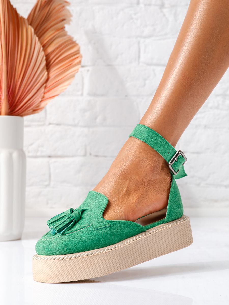 Всекидневни дамски обувки зелени от обърната еко кожа Lena #19344