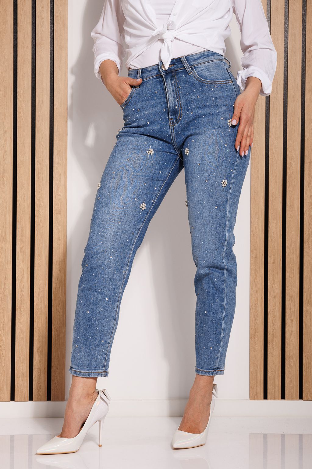 Mom Fit Jeans női borostyán kék #A731