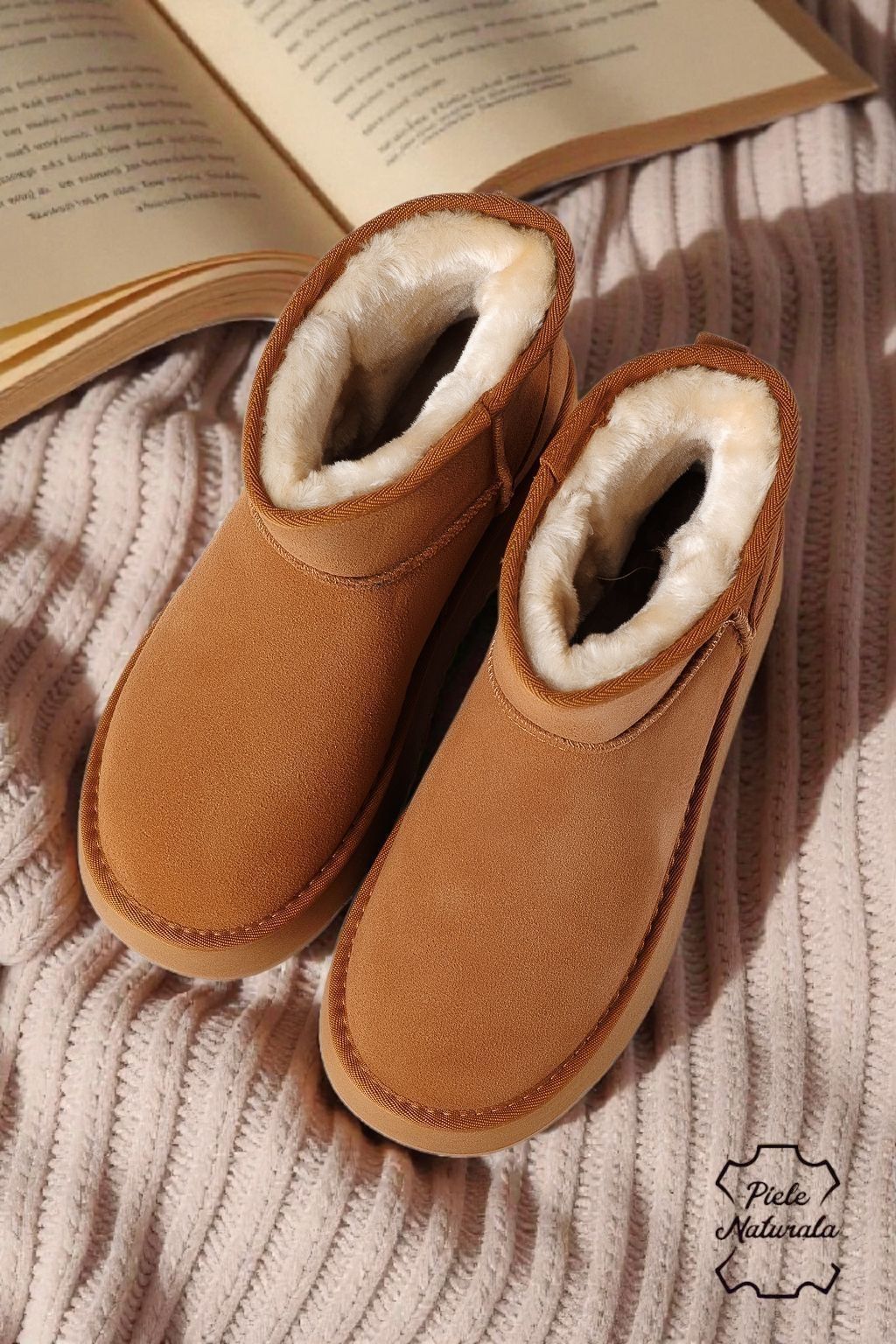 Női rövid csizma szőrmével  Ug barna természetes velúr bőrből készült Luiza #22878