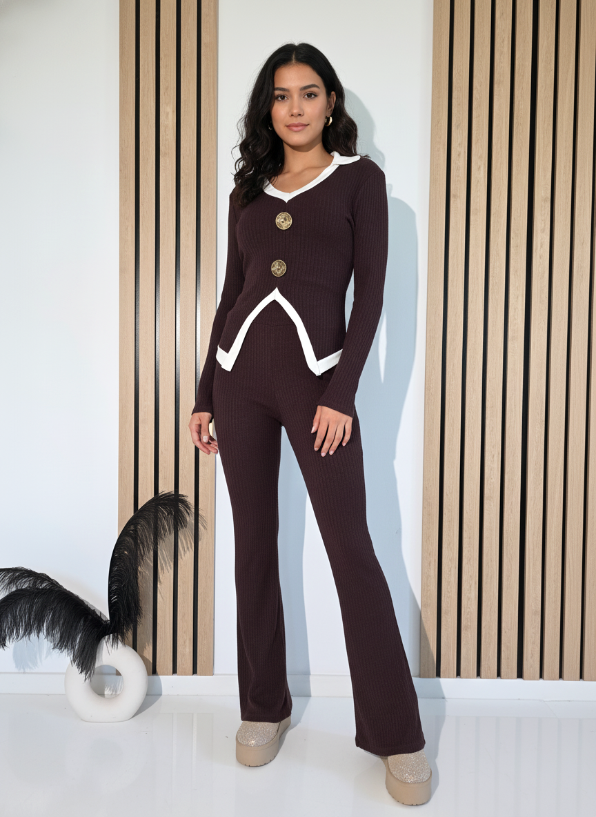 Női együttes barna Amira 2 kötött darab #A1244