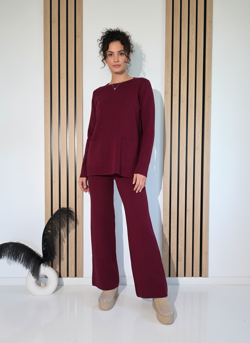 Női együttes bordó Adina 2 kötött darab #A1238