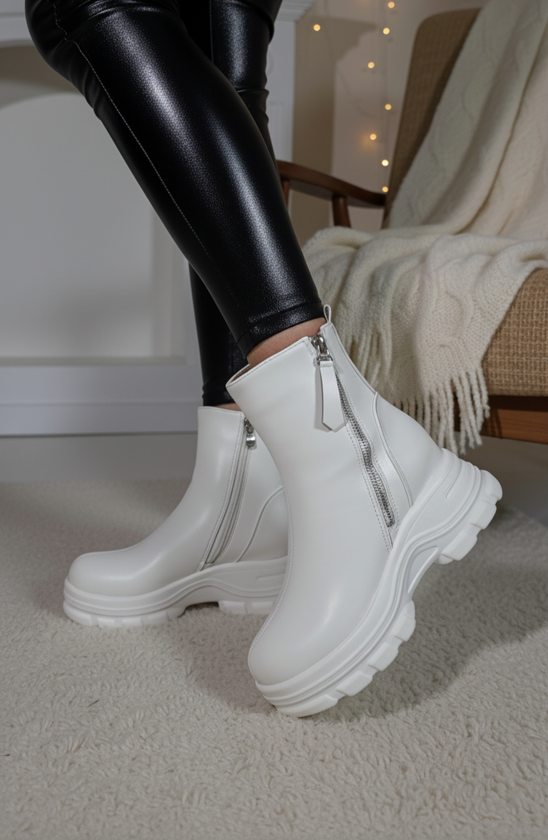 Női csizma béléssel fehére öko bőrből készült Sofia #23027