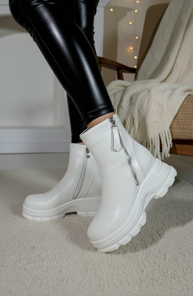 Női csizma béléssel fehére öko bőrből készült Sofia #23027