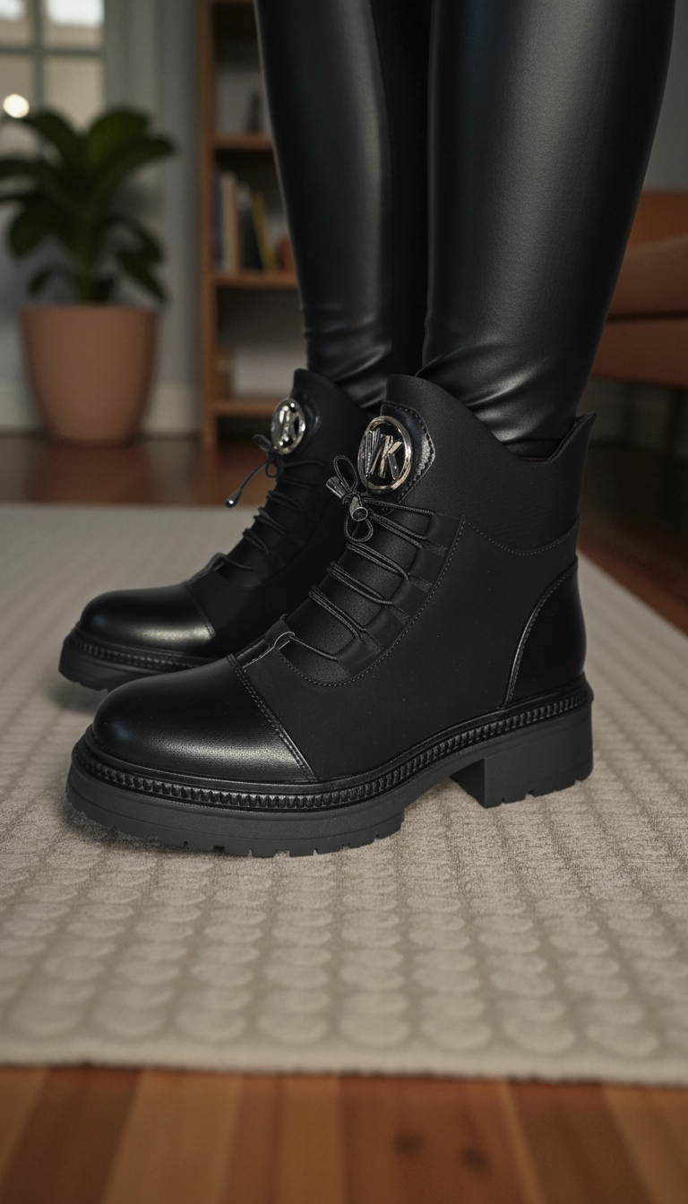 Női csizma szőrmével fekete öko bőrből készült Nami #23055