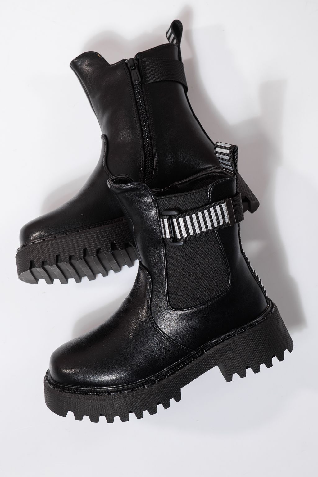 Szőrme csizma lányoknak fekete öko bőrből készült Talia #23108