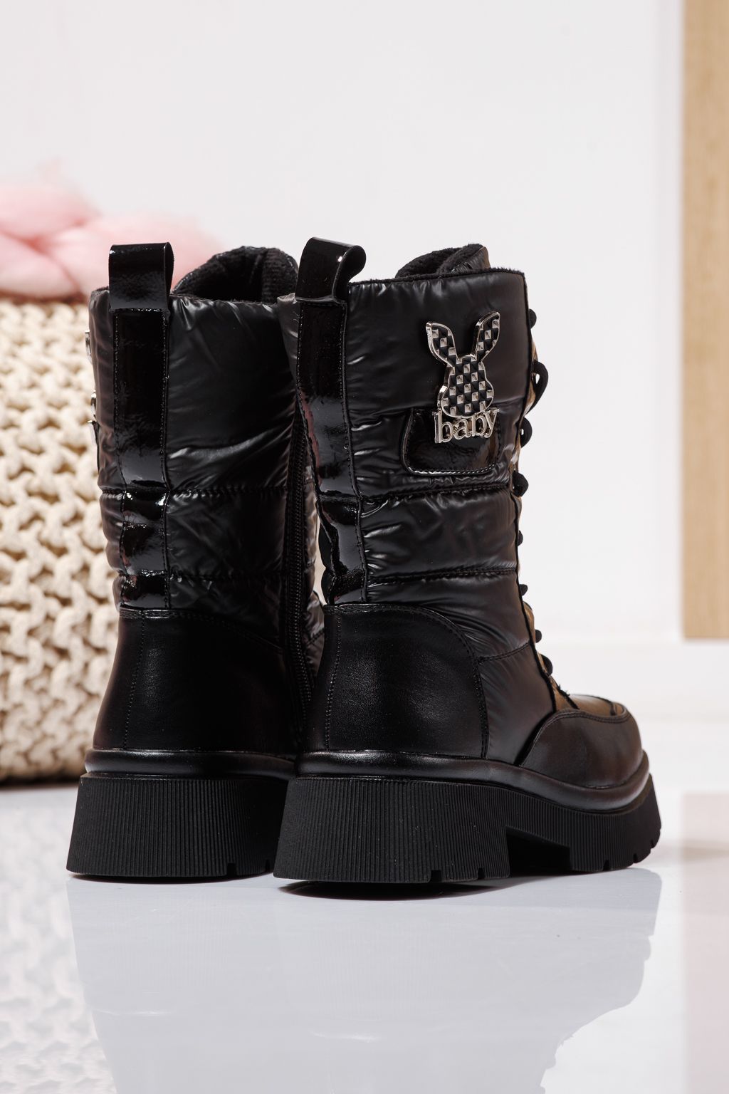 Szőrme csizma lányoknak fekete öko bőrből készült Dalia #23117