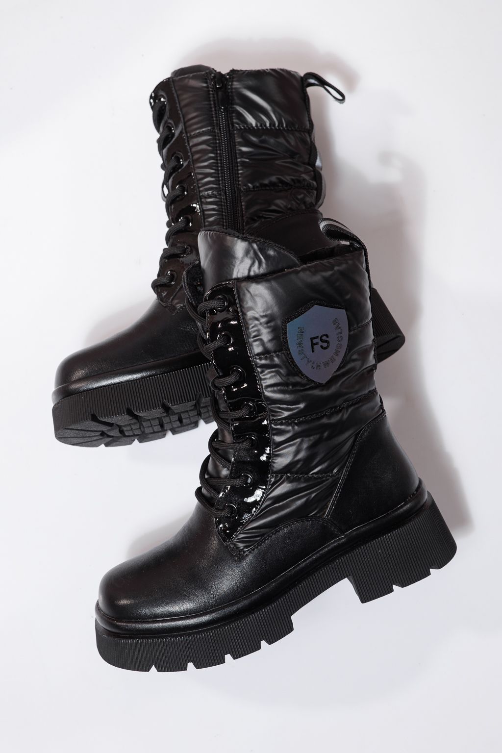 Szőrme csizma lányoknak fekete öko bőrből készült Despina #23119