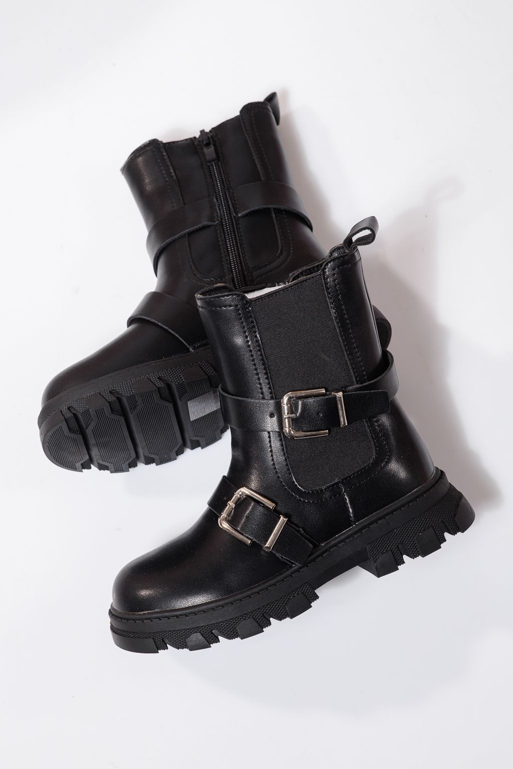 Szőrme csizma lányoknak fekete öko bőrből készült Marisa #23140