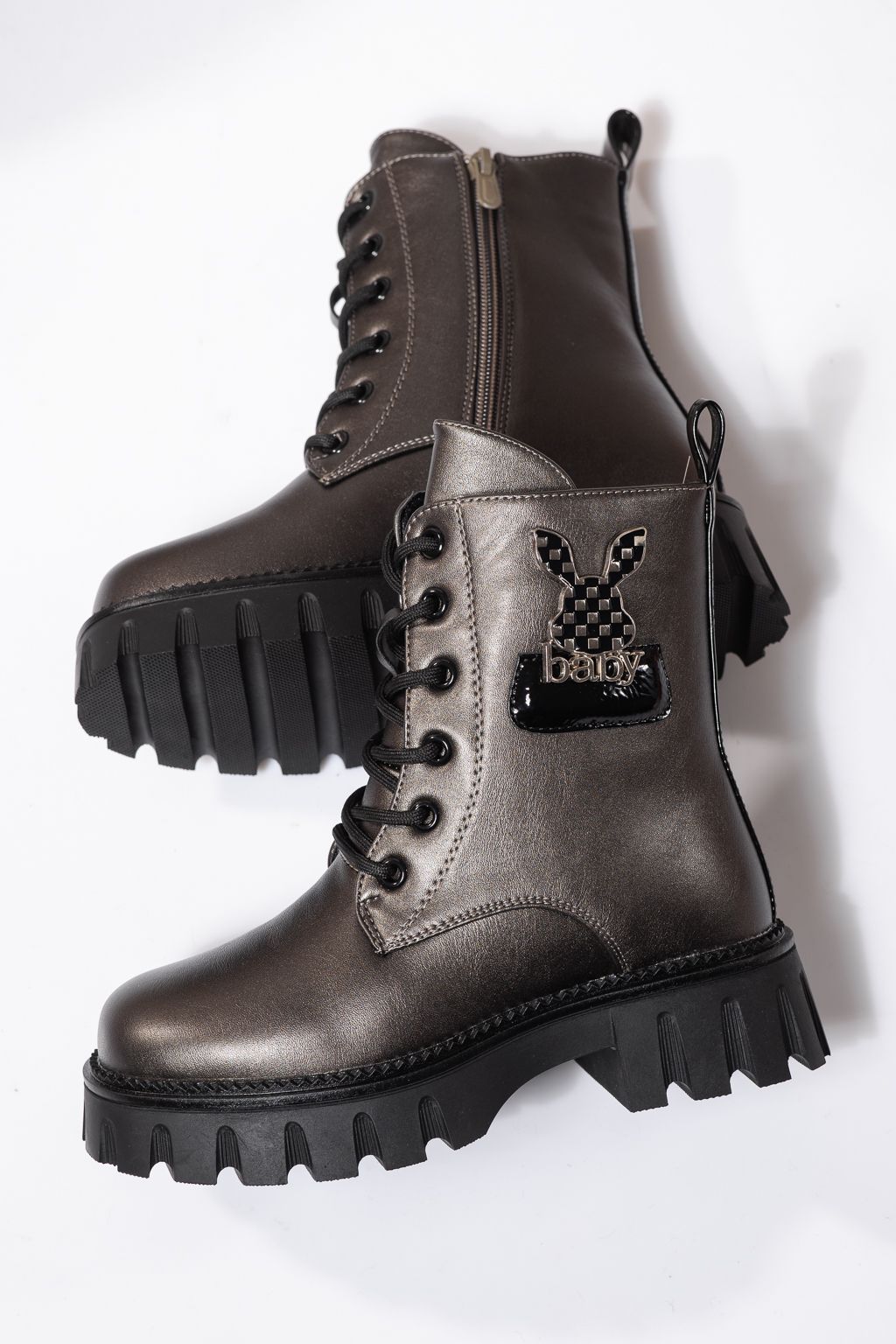 Szőrme csizma lányoknak szürke öko bőrből készült Aris #23114