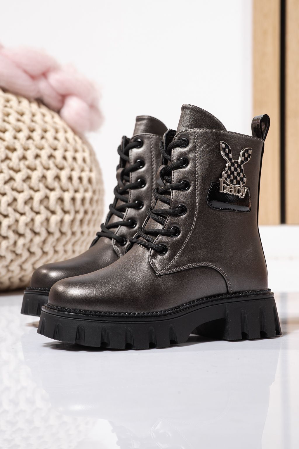 Szőrme csizma lányoknak szürke öko bőrből készült Aris #23114