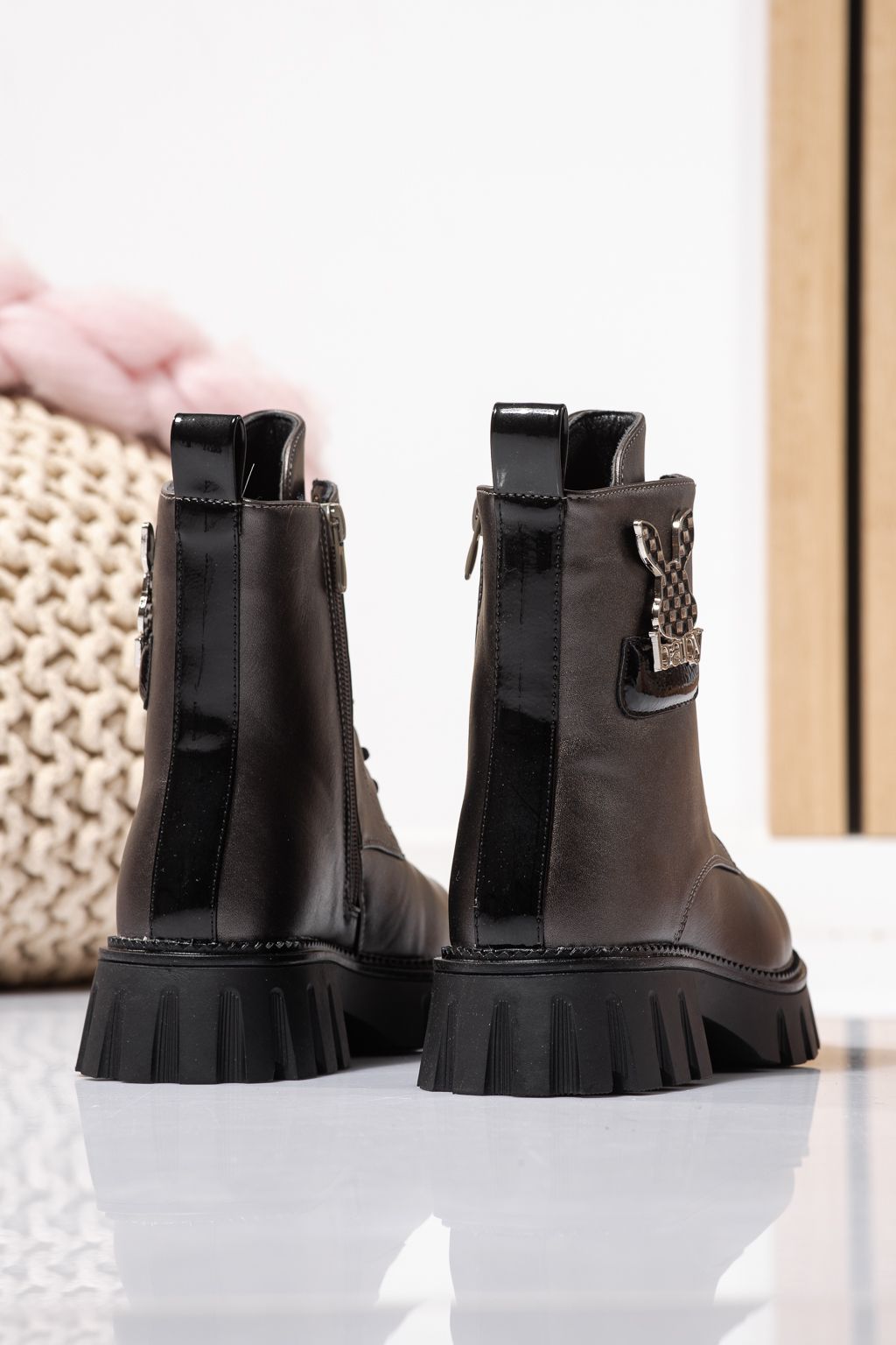 Szőrme csizma lányoknak szürke öko bőrből készült Aris #23114