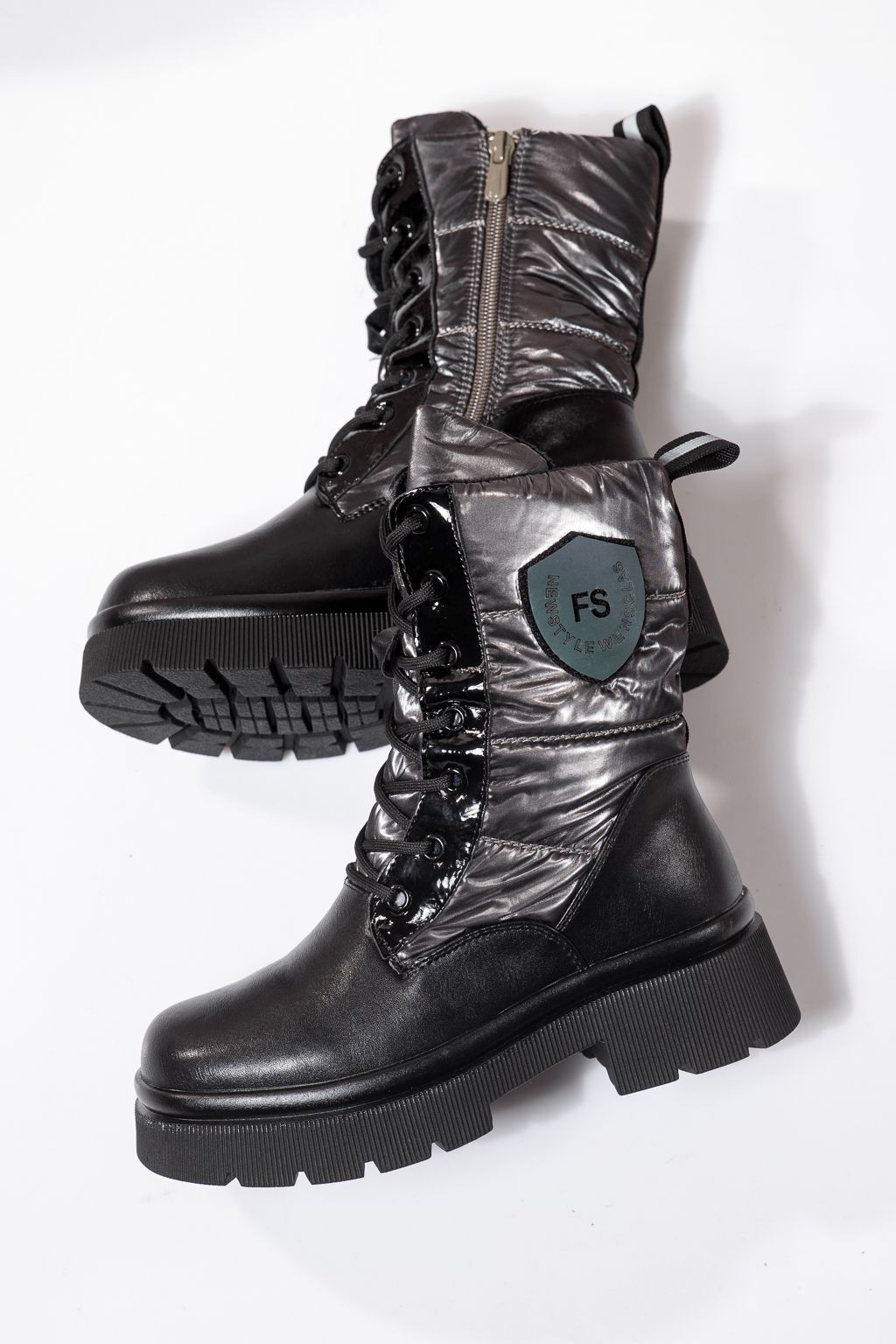 Szőrme csizma lányoknak szürke öko bőrből készült Despina #23118