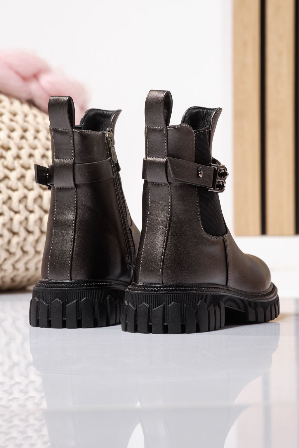 Szőrme csizma lányoknak szürke öko bőrből készült Sara #23105