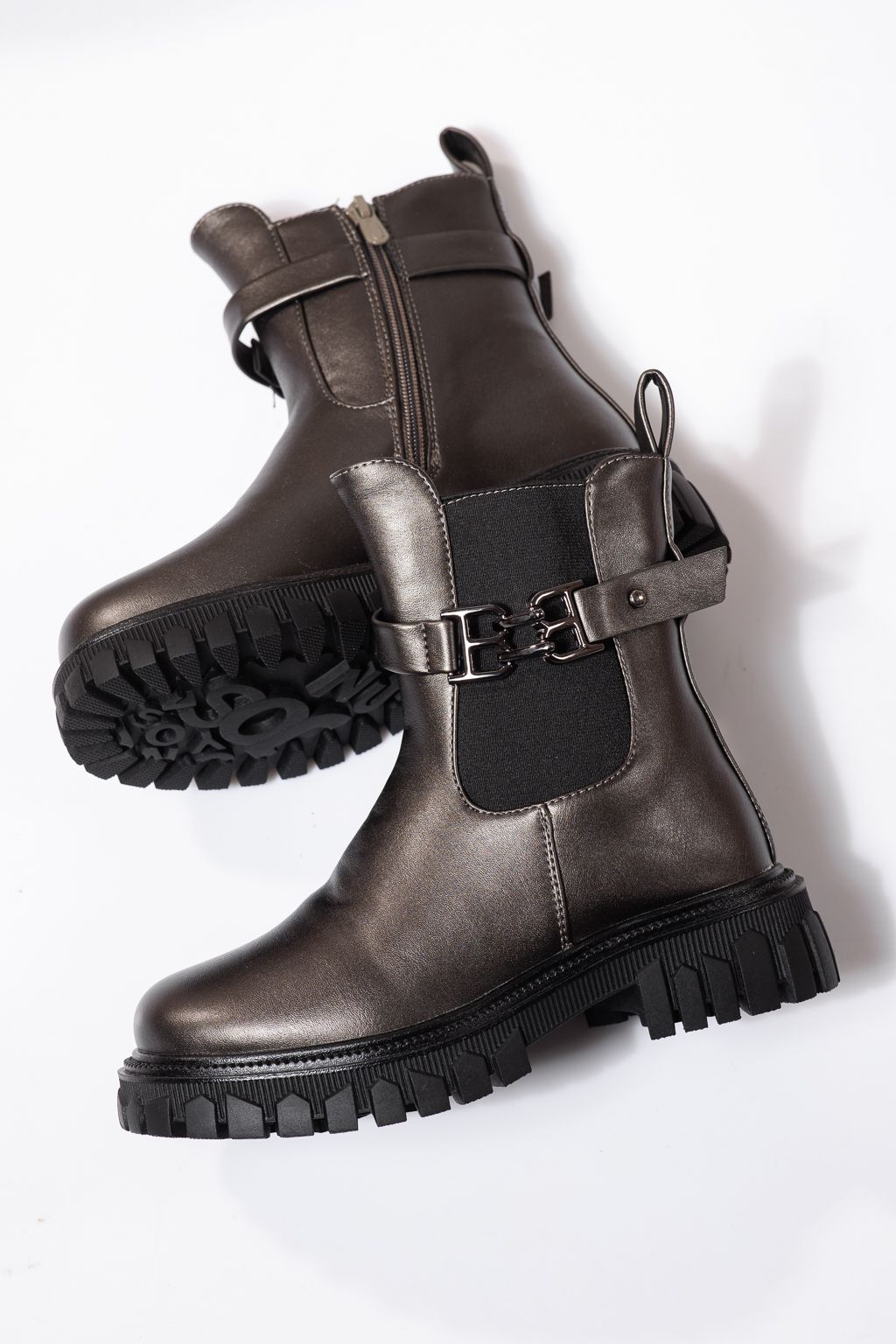 Szőrme csizma lányoknak szürke öko bőrből készült Sara #23105