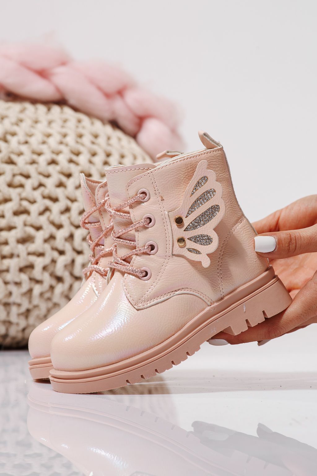 Szőrme csizma lányoknak Rózsaszín öko bőrből készült Melania #23142