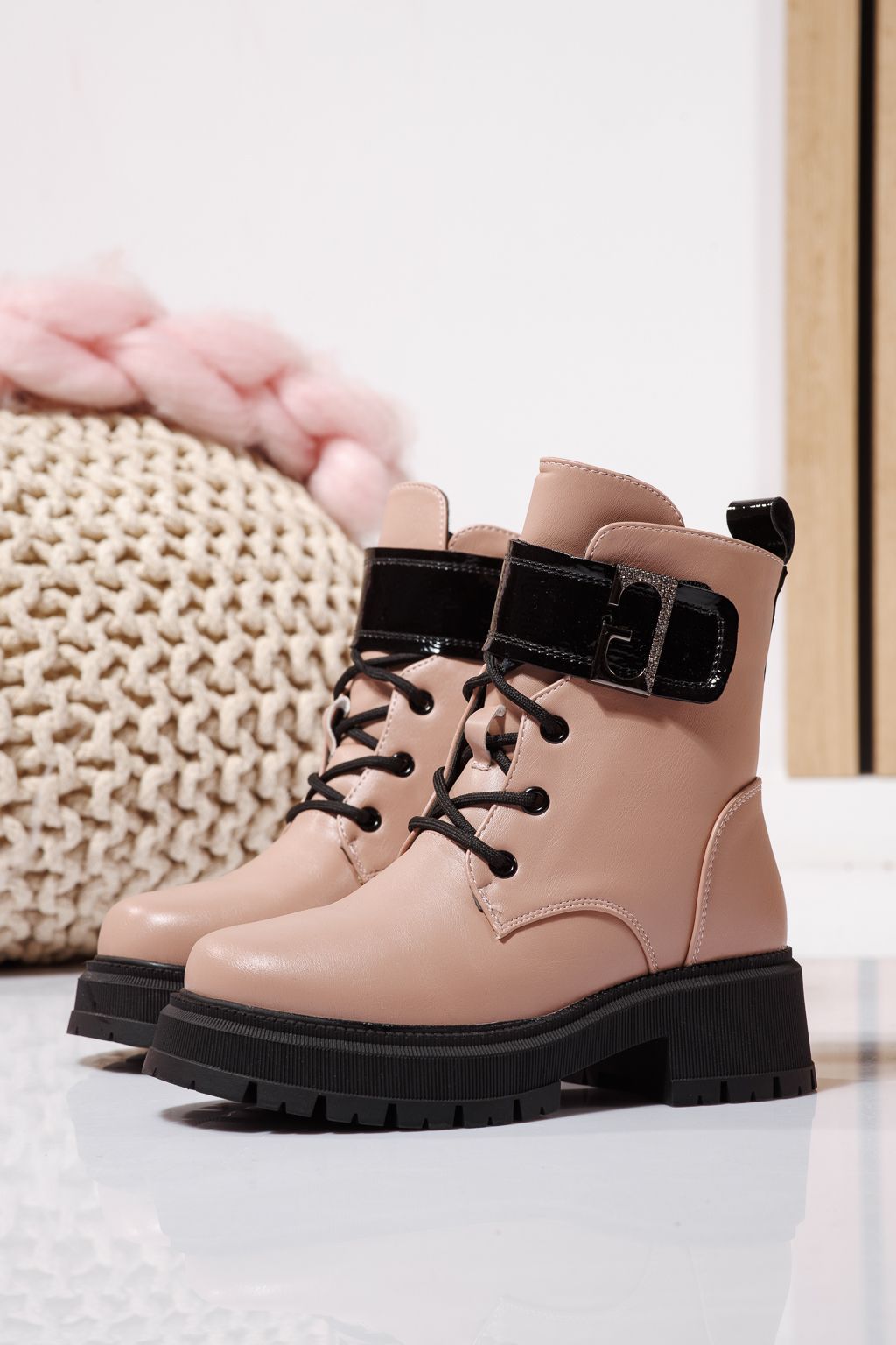 Szőrme csizma lányoknak Rózsaszín öko bőrből készült Alisa #23109