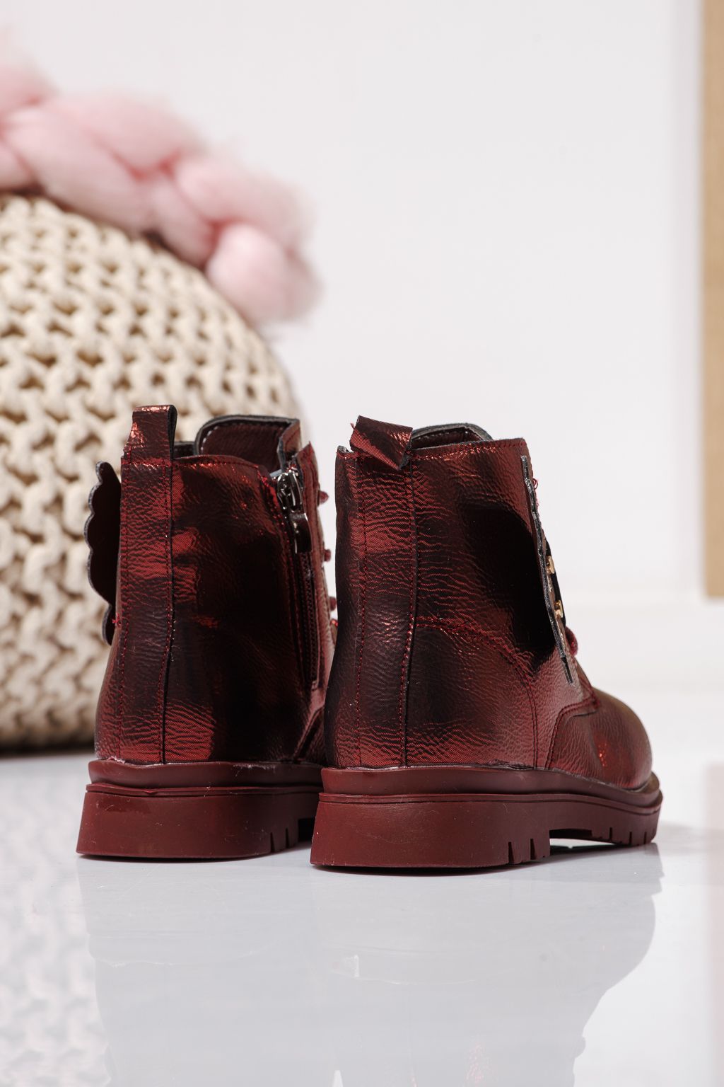 Szőrme csizma lányoknak Piros öko bőrből készült Melania #23143