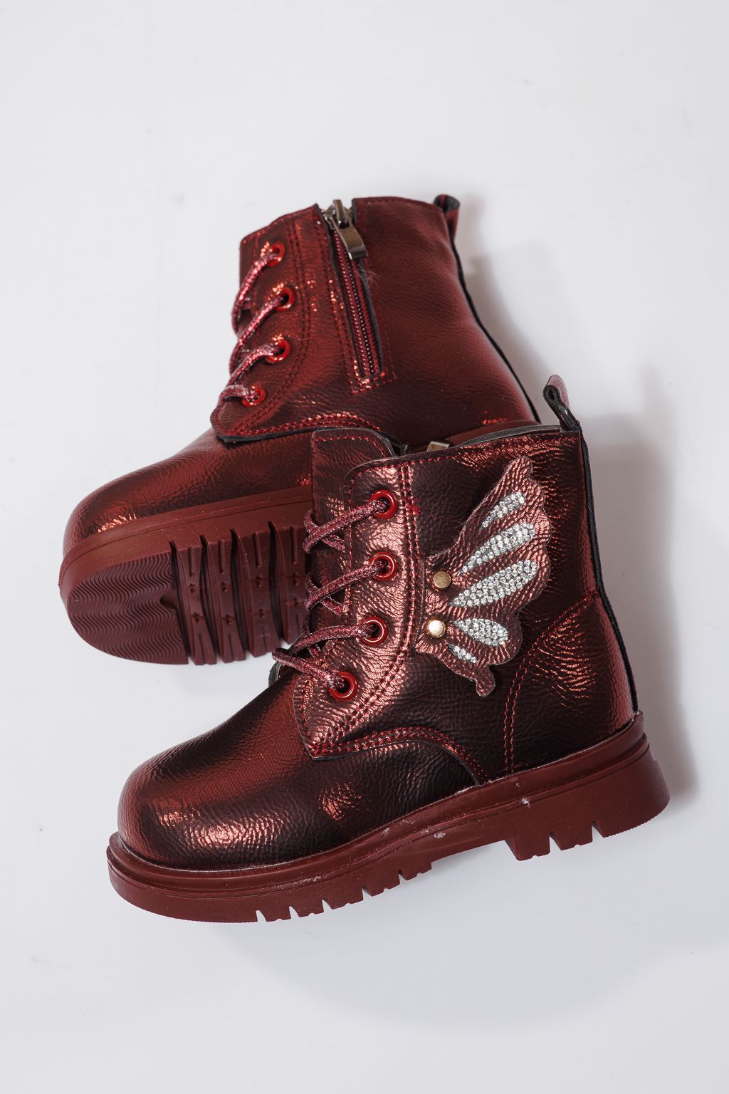 Szőrme csizma lányoknak Piros öko bőrből készült Melania #23143