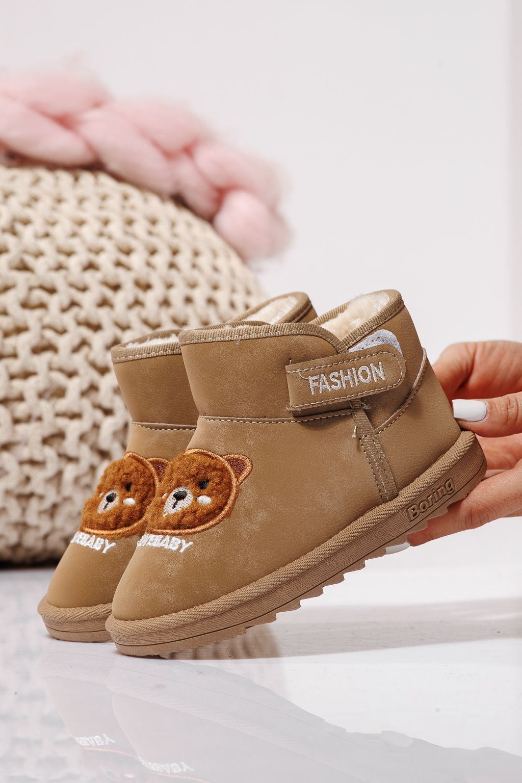 Szőrme csizma lányoknak khaki öko bőrből készült Julieta #23152