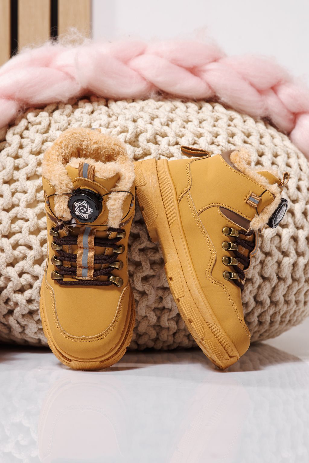 Gyerek csizma szőrme béléssel khaki öko bőrből készült Akira #23146