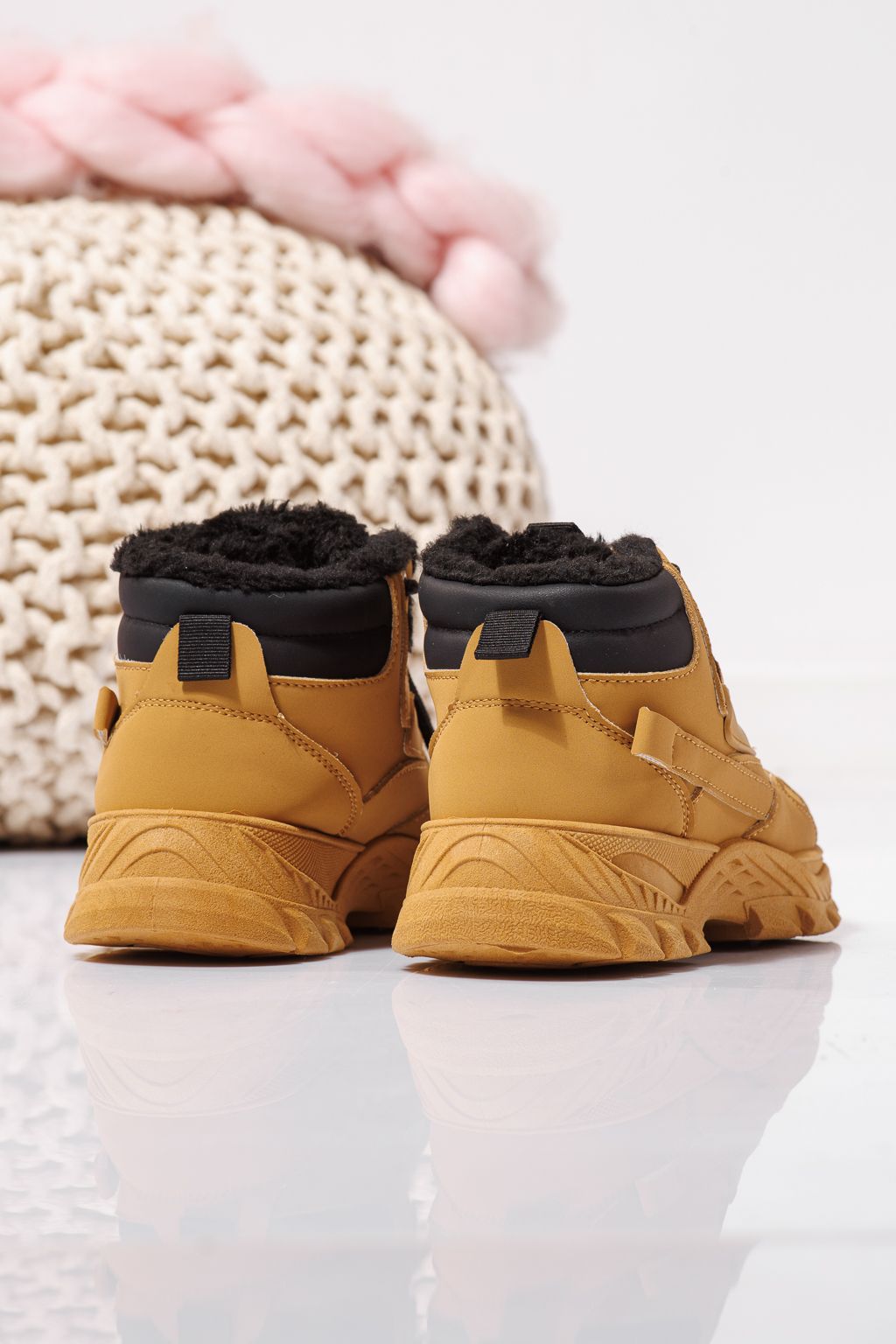 Gyerek csizma szőrme béléssel khaki öko bőrből készült Aris #23145