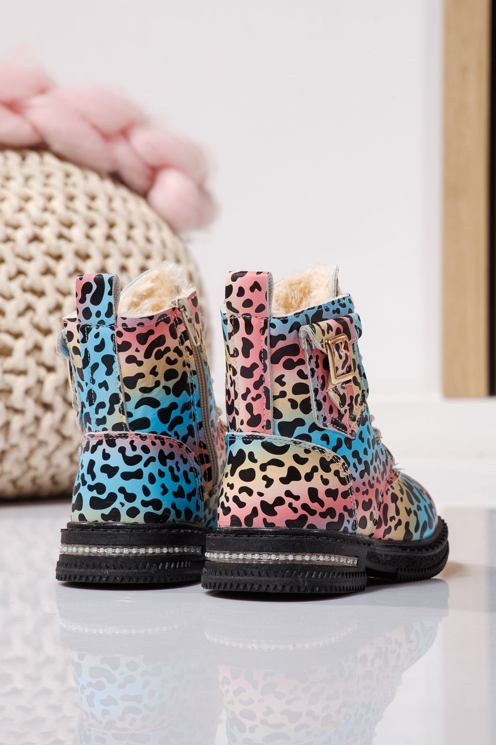 Szőrme csizma lányoknak kék öko bőrből készült Iris #23139