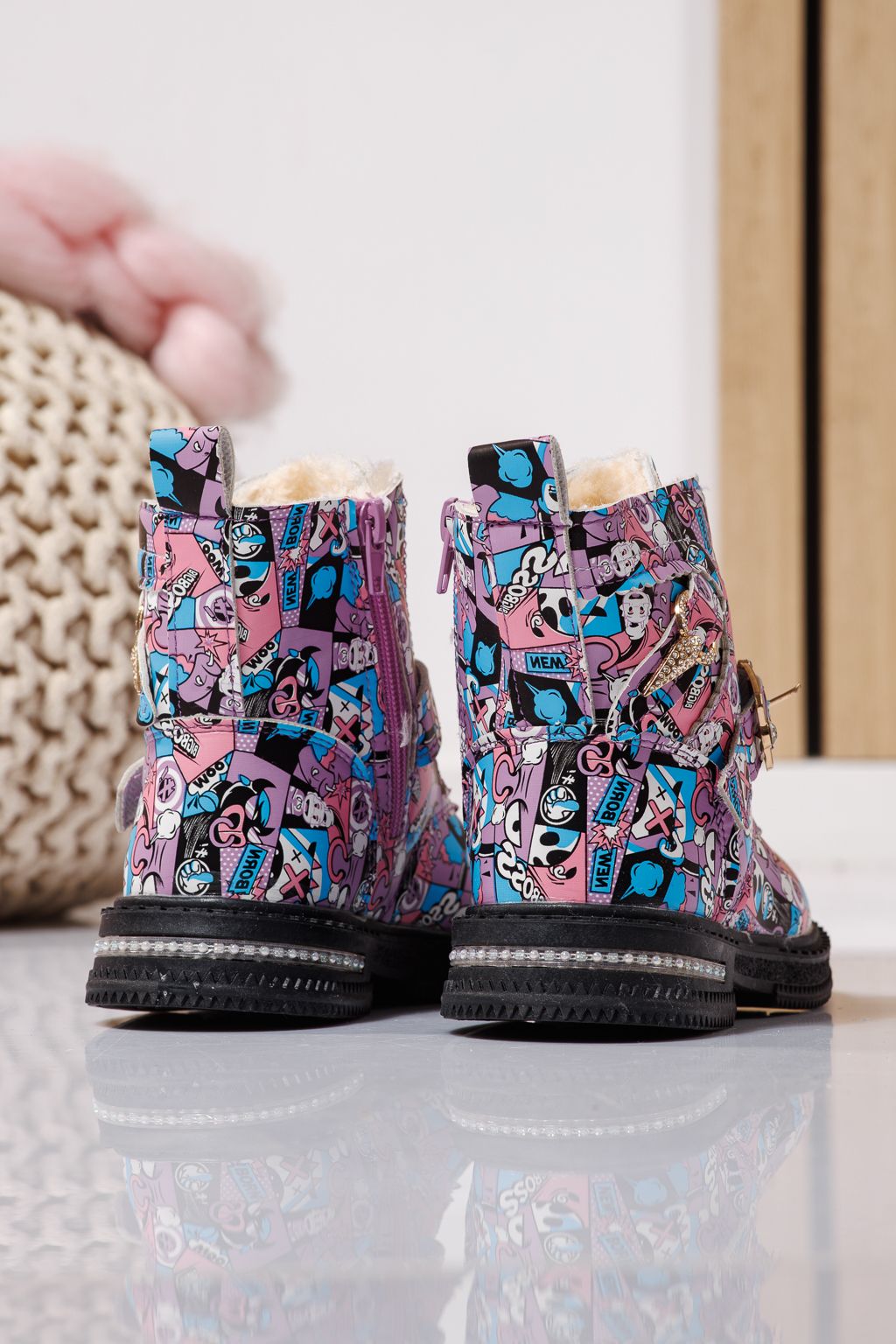 Szőrme csizma lányoknak mályvaszínű öko bőrből készült Eliza #23132