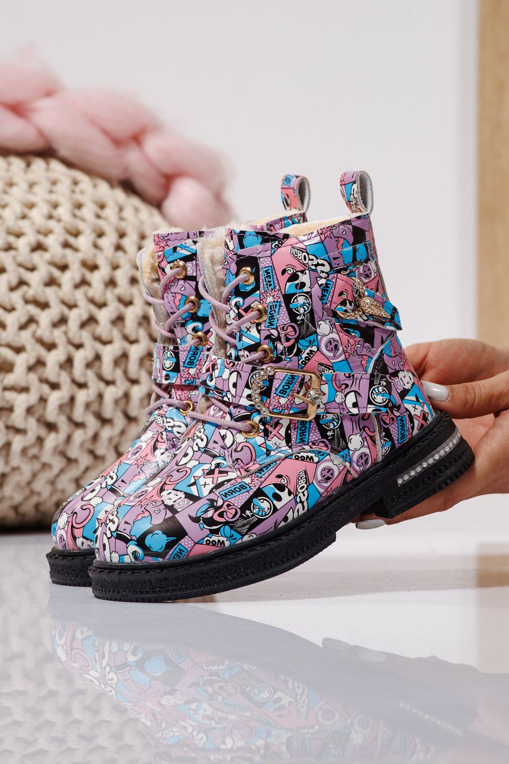 Szőrme csizma lányoknak mályvaszínű öko bőrből készült Eliza #23129