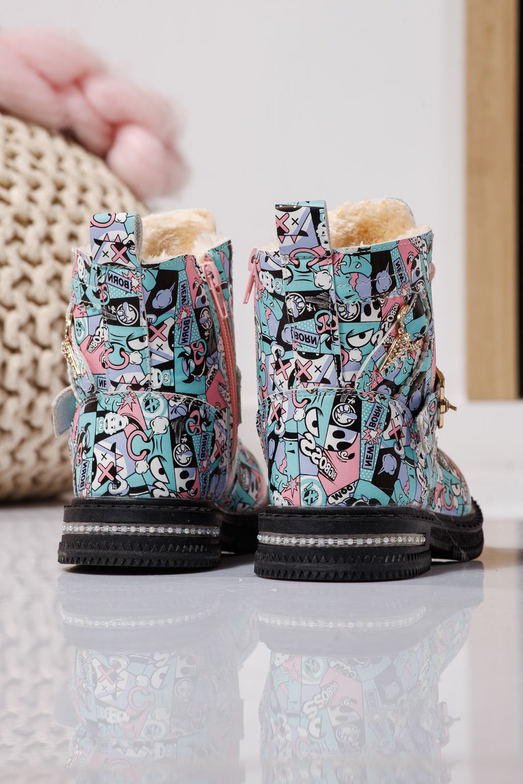 Szőrme csizma lányoknak Rózsaszín öko bőrből készült Eliza #23131