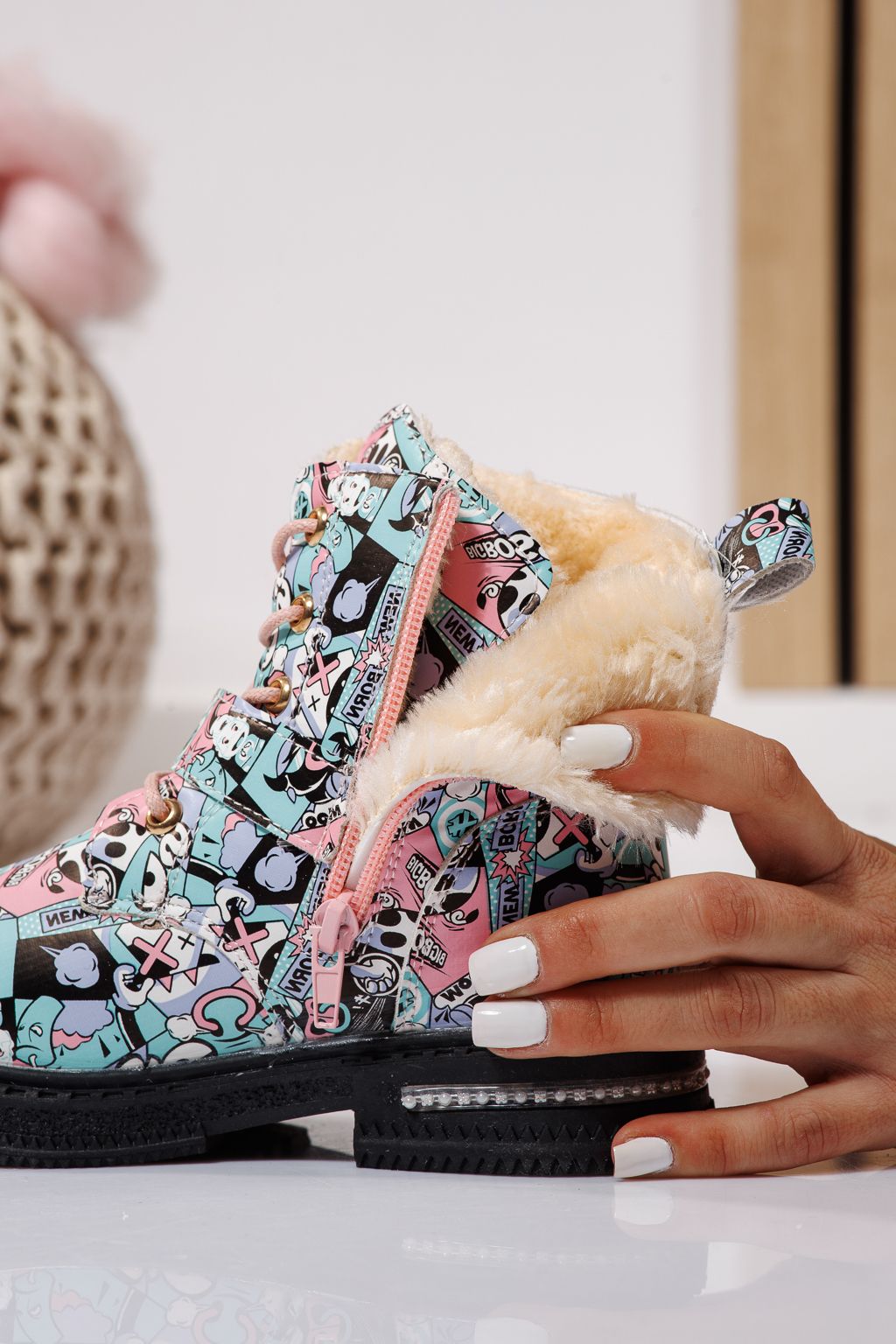 Szőrme csizma lányoknak Rózsaszín öko bőrből készült Eliza #23131