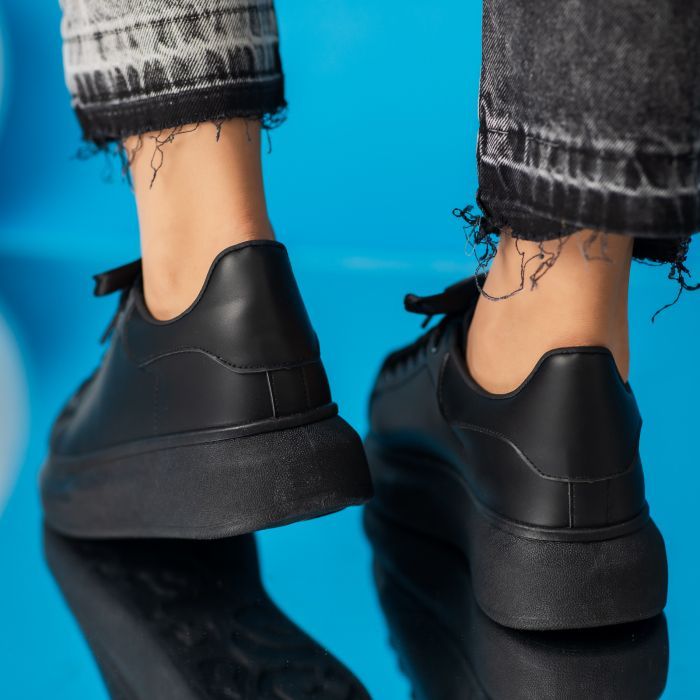 Női fekete ekológikus bőr tornacipő Raya #24197